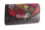 One Sided Palestinian Embroidered Black Leather Clutch Bag