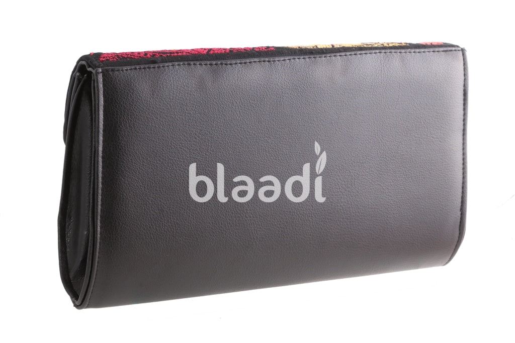 One Sided Palestinian Embroidered Black Leather Clutch Bag