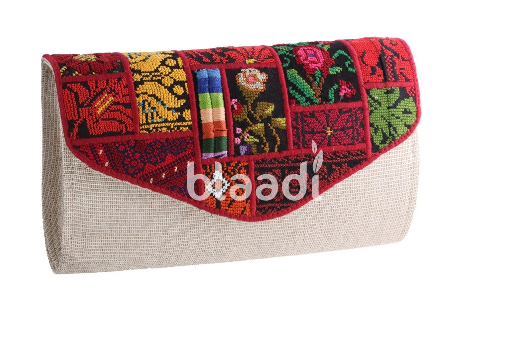 Palestinian Embroidered Beige Clutch Bag