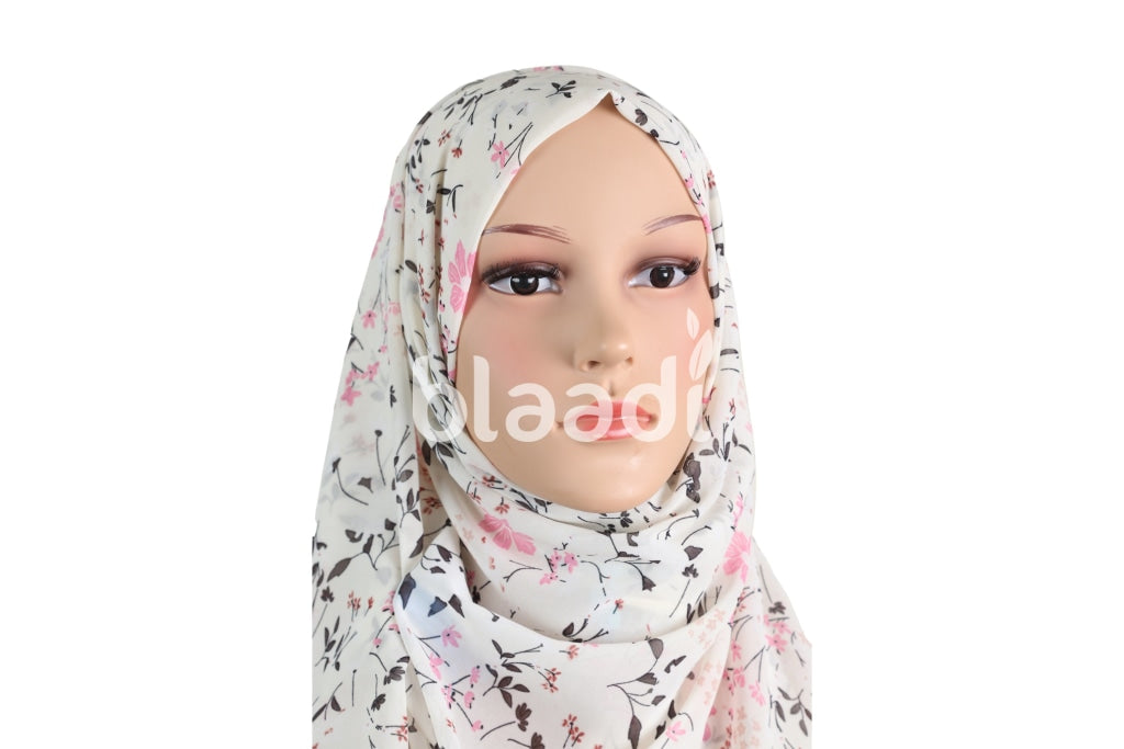 White And Black Pink Rose Pattern Piano Hijab